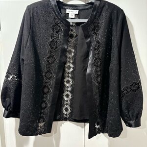 Emmelee Elegant Black Lace Blazer Wool Bland M